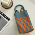 Sac à bandoulière tricoté mini style ins coréen avec motif à blocs bleu et orange tendance. - 08#-Bleu Clair Damier / Taille unique