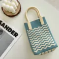 Sac bandoulière mini tricoté style coréen motif vague bleue pochette téléphone pour femme - 13#-Bleu Clair Ondulé / Taille unique