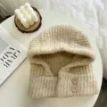 Bonnet écharpe à capuche tricoté d'hiver avec boutons, bonnet pull douillet pour femmes. - Taille unique / Kaki