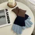 Χειμερινά πλεκτά γάντια color block για γυναίκες και άνδρες, ζεστά γάντια αφής από μαλλί. - Ένα μέγεθος / Αντίθεση Καφέ Σκούρο Ανοιχτό Μπλε