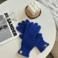 Klassieke blauwe gebreide handschoenen voor herfst en winter, warme touchscreen effen handschoenen. - Eén Maat (23cmX9cm) / Blauw