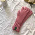 Women's winter warm solid color knitted gloves, soft cozy fleece-lined thick thermal mittens. - One Size(30cmX8cm) / 07#-Light Pink