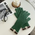 Mujer invierno guantes de punto verde pantalla táctil cálidos largos guantes tejidos moda - Talla Única (28cmX7cm) / Verde Fresco