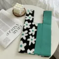 Knitted floral tote bag color block handbag casual spring summer shoulder knitted bag detail - One Size (20cmX35cm) / Black and Blue Floral