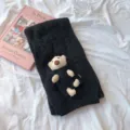 Écharpe en tricot noir style coréen mignon ours en peluche hiver chaud cache-cou tressé pour femmes - Noir / Taille Unique (160cmX20cm)