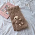 Écharpe d'hiver en maille torsadée confortable avec joli ours en peluche 3D pour femmes - Khaki / Taille Unique (160cmX20cm)