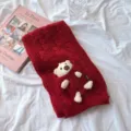 Écharpe tricotée rouge avec poche ours en peluche 3D femme automne hiver chaud doux style - Rouge Foncé / Taille Unique (160cmX20cm)