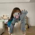 Korean style long wool knit gloves for women, warm winter fingerless touchscreen gloves. - Blue