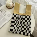 Knitted checkerboard tote bag in yellow and black, stylish casual handbag for women. - One Size (20cmX35cm) / Classic Checkerboard