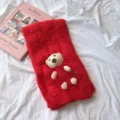 Écharpe en tricot rouge avec ours en peluche mignon, accessoire d'hiver chaud pour femmes. - Rouge / Taille Unique (160cmX20cm)