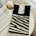 Zebra pattern knitted tote bag detail showing woven texture and black white contrast design. - One Size (20cmX35cm) / Classic Zebra Print