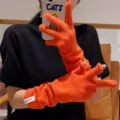 Gants longs en tricot pour femmes hiver chaud orange gants tactiles à cinq doigts de main - Orange