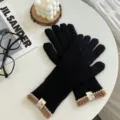 Guantes largos de punto tactiles mujer negro invierno calido exterior ciclismo guantes termicos - Talla Única (28cmX7cm) / Negro