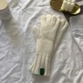 Cozy thick winter knit gloves for women, warm solid color knitted gloves detail view. - One Size(30cmX8cm) / White