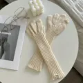 Women long knit gloves winter warm solid color fingerless design fashionable daily wear style - One Size / White