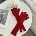 Cozy winter knit long fingerless gloves for women, solid color warm arm warmers for cold days. - One Size / Red
