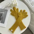 Yellow knitted long gloves for women, winter warm thick fingerless wrist guard gloves. - One Size / Ginger Yellow