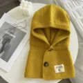 Gelbe gestrickte Sturmhaube Winter warme Kapuzenschal süße Knopf Halswärmer Mütze für Damen Stil - Gelb