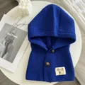 Koenigsblaue Strick Sturmhaube Kapuze Schal warme Winter Knopfmuetze fuer Damen Stilvoll - Saphirblau