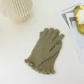 Guantes de punto verde con puños de volantes, guantes táctiles de invierno. - Talla única / Verde Hierba