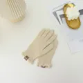 Cozy beige knit touchscreen gloves for women, cute frill detail winter warm gloves. - One Size / Off White