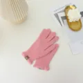 Pink knit touchscreen gloves with cute ruffle trim detail, cozy winter warmth for women and girls. - One Size / Pink