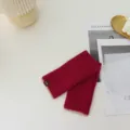 Red knit fingerless gloves with contrast trim and cute tag, ideal for autumn and winter. - One Size / 04#-Red