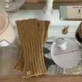 Women winter warm knit fingerless gloves solid color wool arm warmer wrist sleeves soft - One Size / Khaki
