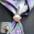 Close up detail of elegant gold metal pearl scarf ring buckle showing exact size and texture. - Large Pearl Style / Gold