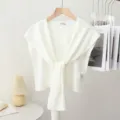 Solid color knitted small shawl scarf women versatile fake collar white spring fall - White