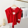 Roter gestrickter kleiner Schal Damen falscher Kragen einfarbig Herbst Schulter Umhang - Rot