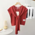 Damen einfarbiger gestrickter kleiner Schal Pullover Kragen falscher Ärmel Schal Mantel - Wassermelonenrot