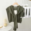 Oliven grüner Strick Pullover Schal falscher Kragen Damen Herbst Frühlings Mode Outfit - Grünes Gras