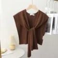 Einfarbiges Strick Schal Damen Frühling Herbst falscher Kragen modischer Pullover Überwurf - Dunkelbraun