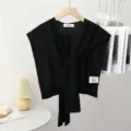 Schwarzes einfarbiges gestricktes kleines Schultertuch Damen Sommer Klimaanlage Kragen - Schwarz