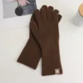 Braune Strickhandschuhe Touchscreen Winter warme Rippstrick Wollhandschuhe Mode Winter Accessoires - Einheitsgröße / Olivgrün