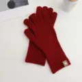 Rote Wollstrickhandschuhe für Damen Winter warme Touchscreen Handschuhe stilvolle einfarbige Fäustlinge - Einheitsgröße / Weinrot