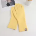 Gelbe einfarbige Strick-Touchscreen-Handschuhe, warme Wolle Winterhandschuhe mit süßem Label. - Einheitsgröße / Milchiges Gelb