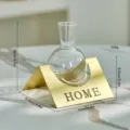 Modern glass hydroponic vase with gold metal stand, minimalist desktop decor ornament. - HOME Triangle Round Bottle Hydroponic / Gold
