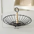 Nordic minimalist black metal wire fruit basket with wooden bead handle for modern kitchen. - S-Curve With Wood Bead Handle / Black