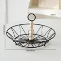 Nordic black metal fruit basket with wooden bead handle, modern hollow snack storage tray. - Triangular Grid With Wood Bead Handle / Black