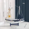 Modelo de velero de madera mediterráneo decoración de mesa azul blanco estilo playa náutica - Barco De Soporte Mediano Azul