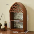 Wooden wall shelf gothic arch display rack vintage floating shelf for crystal decor storage - 2-Grid Hollow Shelf / Old Wood Finish