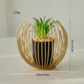 Minimalist golden iron wire spherical potted plant home decor with succulent and pot. - Small Round