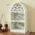 Wooden Arch Wall Shelf Display Rack with Floral Back Panel, White Storage Shelf 30.5x17cm - 2-Grid Hollow Shelf / White