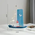 Wooden Mediterranean sailboat model decorative ornament, nautical ship tabletop decor for home. - Large Seagull Lighthouse Sailboat / Dark Blue