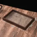 Vintage Begonia glass wooden tray rectangular tea serving plate for home snack cup display - Clear
