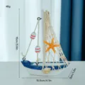 Mediterranean wooden sailboat model desktop ornament home decor craft small boat 15cm - Cotton Net Starfish Shell Sailboat