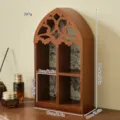 Wooden wall shelf multi-tier storage display rack vintage gothic arch design for home decor. - 4-Grid Hollow Shelf / Old Wood Finish