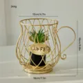 Gold iron wire coffee cup storage basket decorative planter with faux green plant pot - Coffee Cup